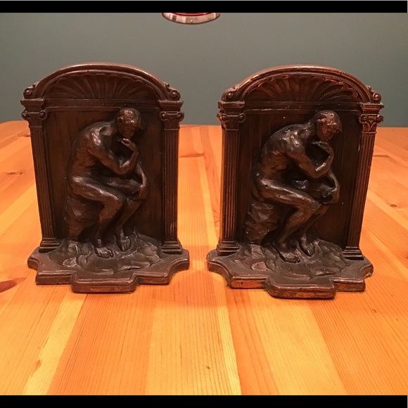 VINTAGE THE THINKER BRONZE DECO/NOUVEAU BOOKENDS